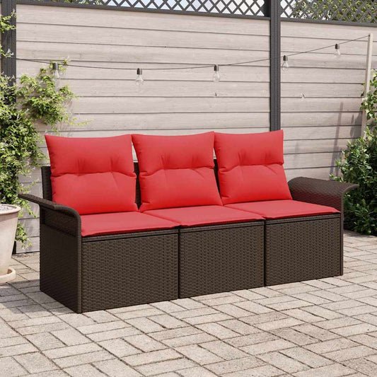 Set di divani 3 pz 3-Numero di posti Marrone e Rosso polyrattan