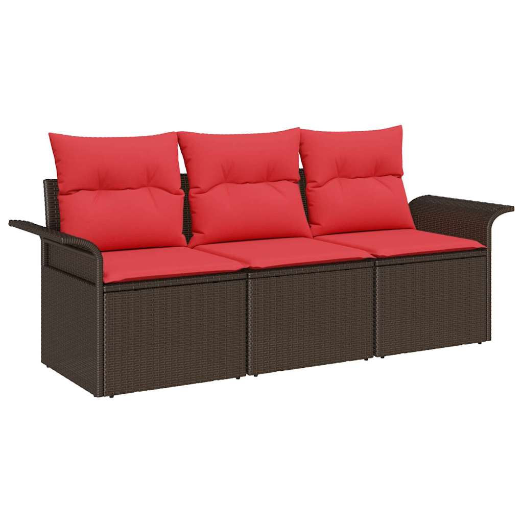 Set di divani con cuscino 3 pcs Marrone e Rosso polyrattan | homemem39