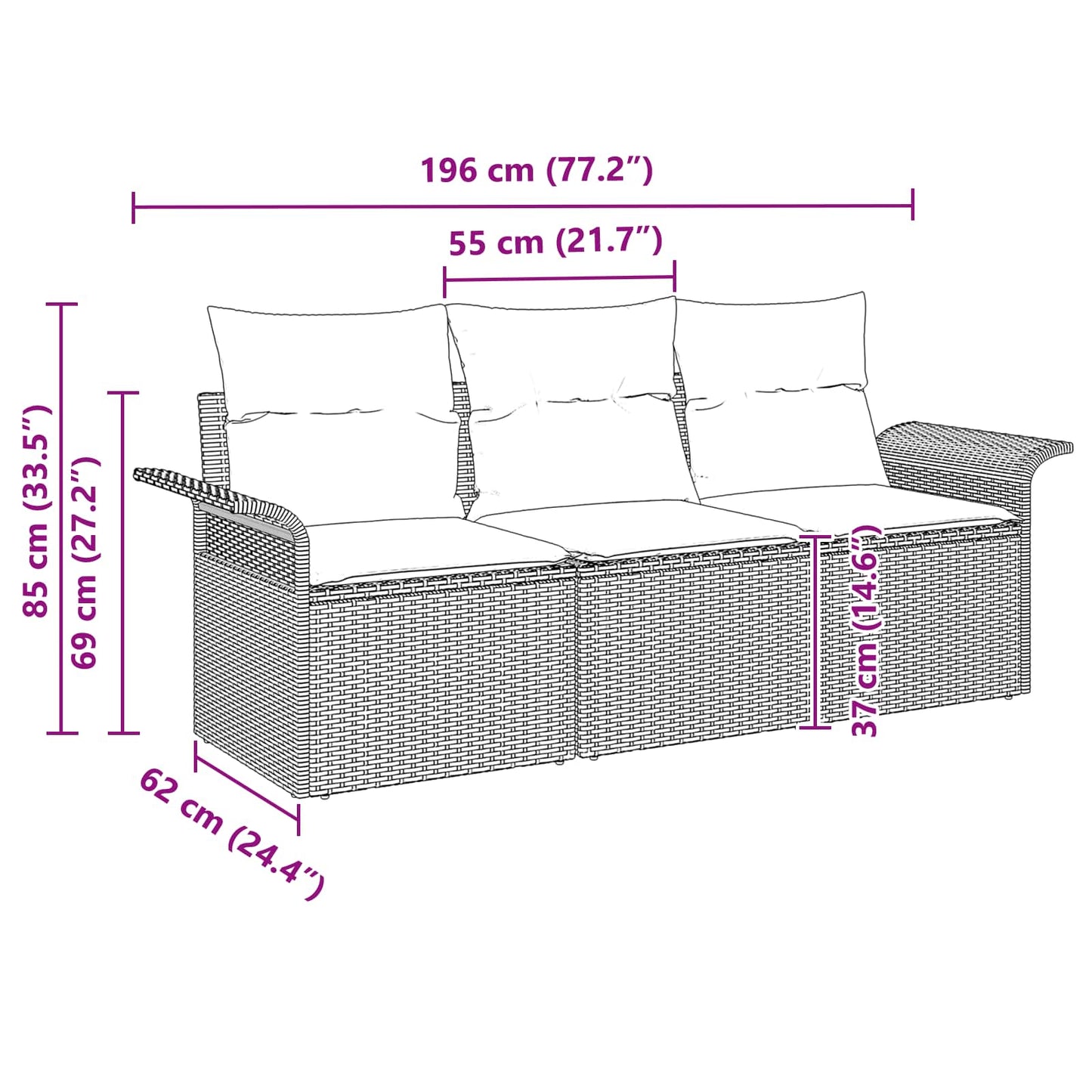 Set di divani con cuscino 3 pcs Grigio e Blu Navy polyrattan | homemem39