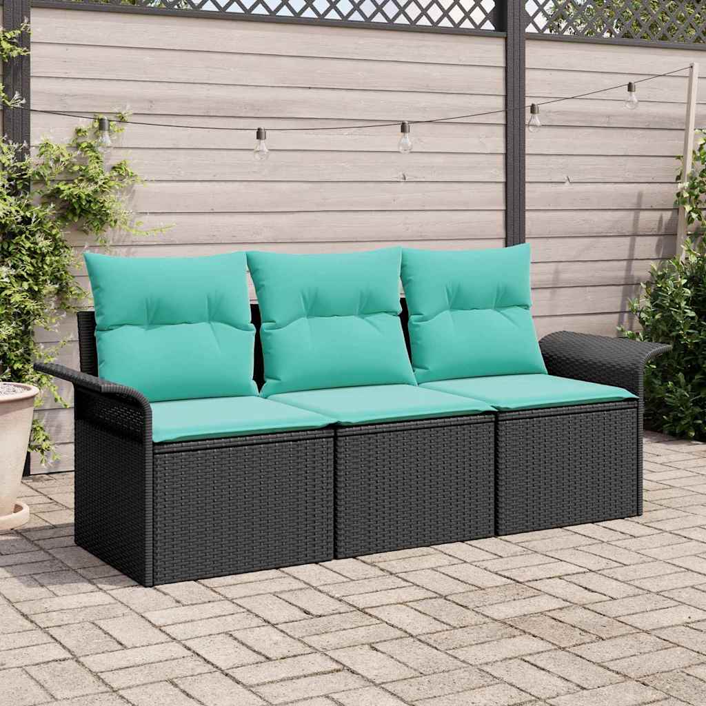Set di divani con cuscino 3 pcs Nero e Blu polyrattan | homemem39