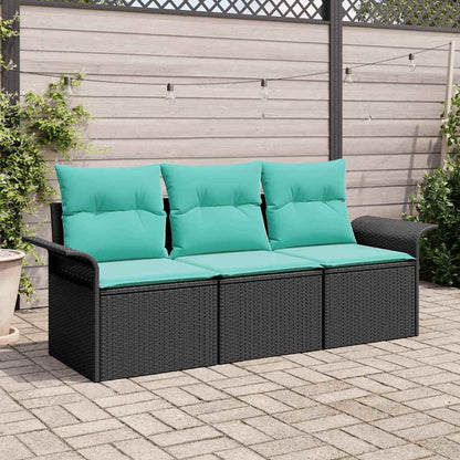 Set di divani con cuscino 3 pcs Nero e Blu polyrattan | homemem39