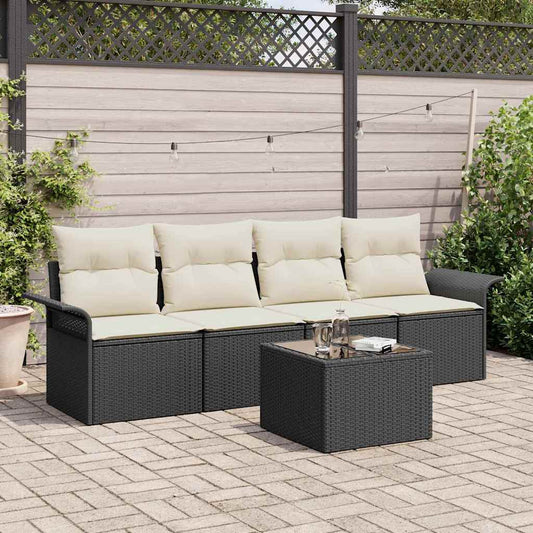 Set Divano da Giardino 5 pcs Nero Poly Rattan