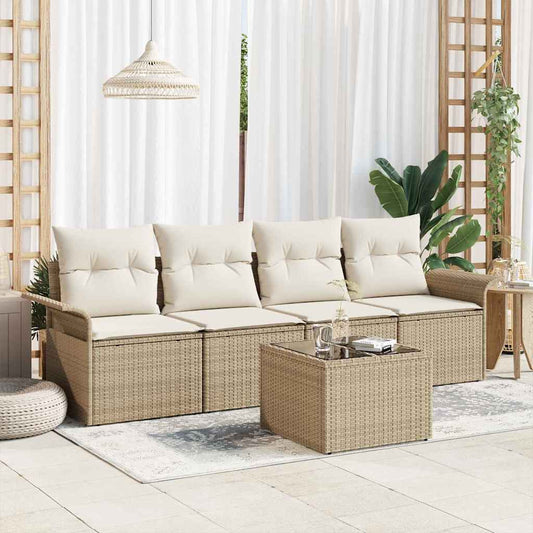 Set Divano da Giardino 5 pcs Beige Poly Rattan