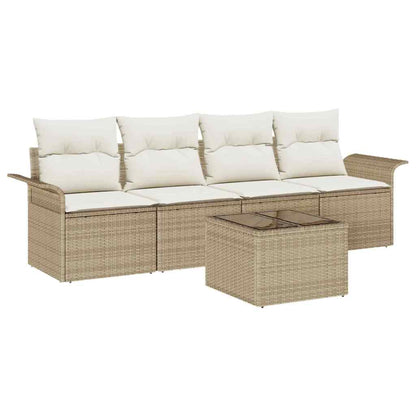 Set Divano da Giardino 5 pcs Beige Poly Rattan