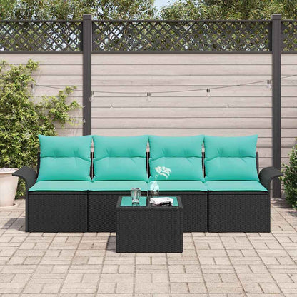 Set di divani con cuscino 5 pcs Nero polyrattan | homemem39