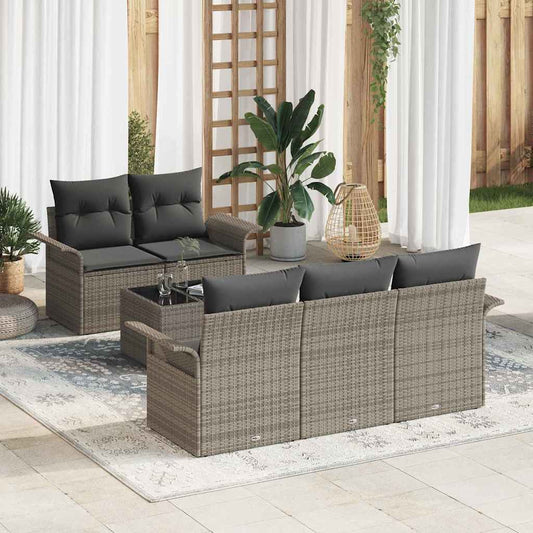 Set Divano da Giardino 6 pcs Grigio Poly Rattan
