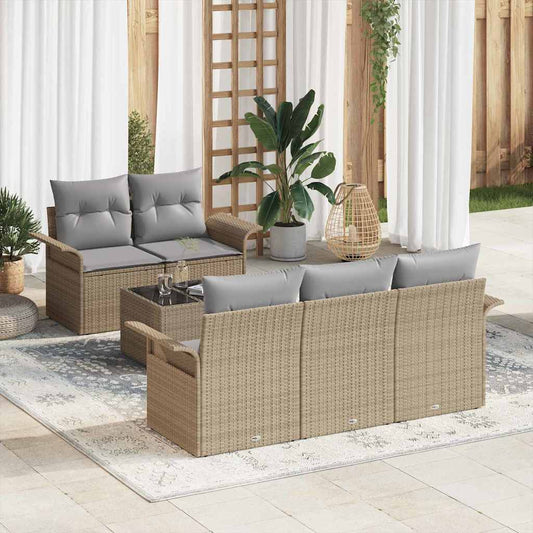 Set Divano da Giardino 6 pcs Beige Poly Rattan