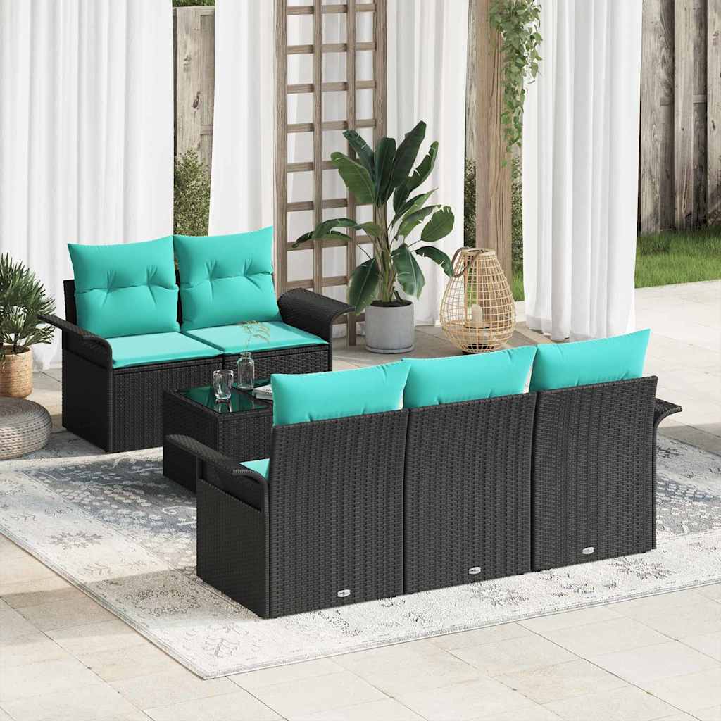 Set Divano da Giardino con cuscino 6 pcs Nero polyrattan | homemem39