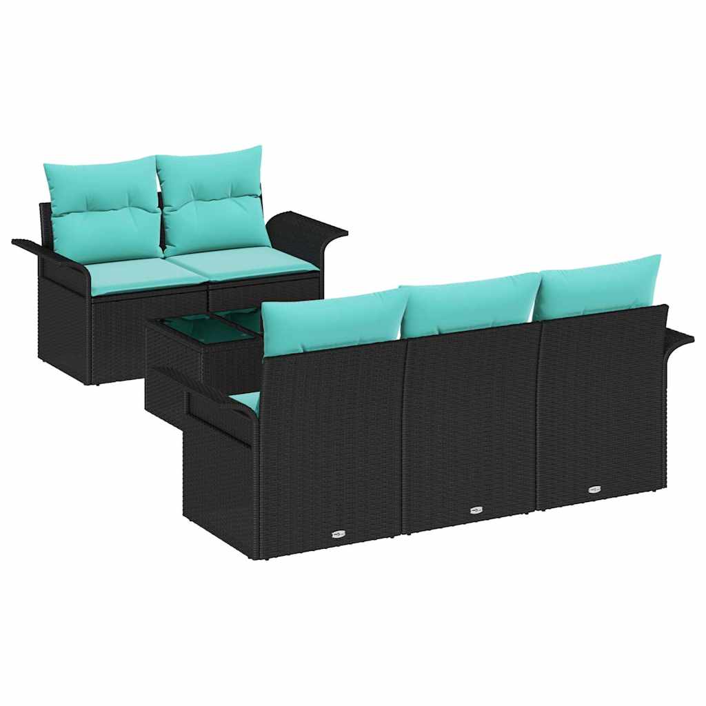 Set Divano da Giardino con cuscino 6 pcs Nero polyrattan | homemem39