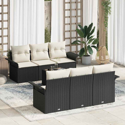 Set Divano da Giardino 7 pcs Nero Poly Rattan
