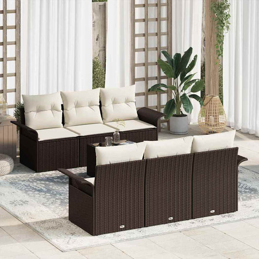 Set Divano da Giardino 7 pcs Marrone Poly Rattan