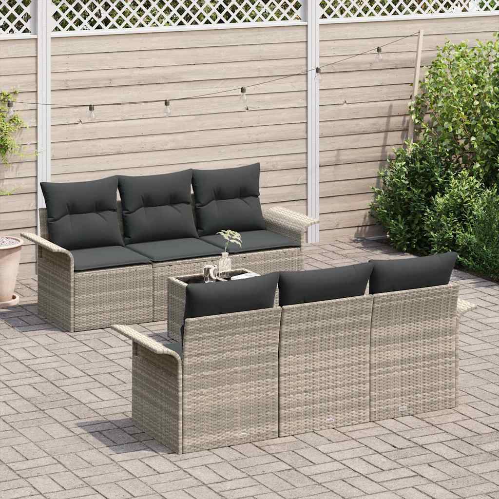 Set Divano da Giardino 7 pcs Grigio chiaro Poly Rattan