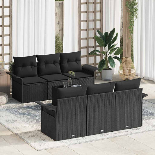 Set Divano da Giardino 7 pcs Nero Poly Rattan