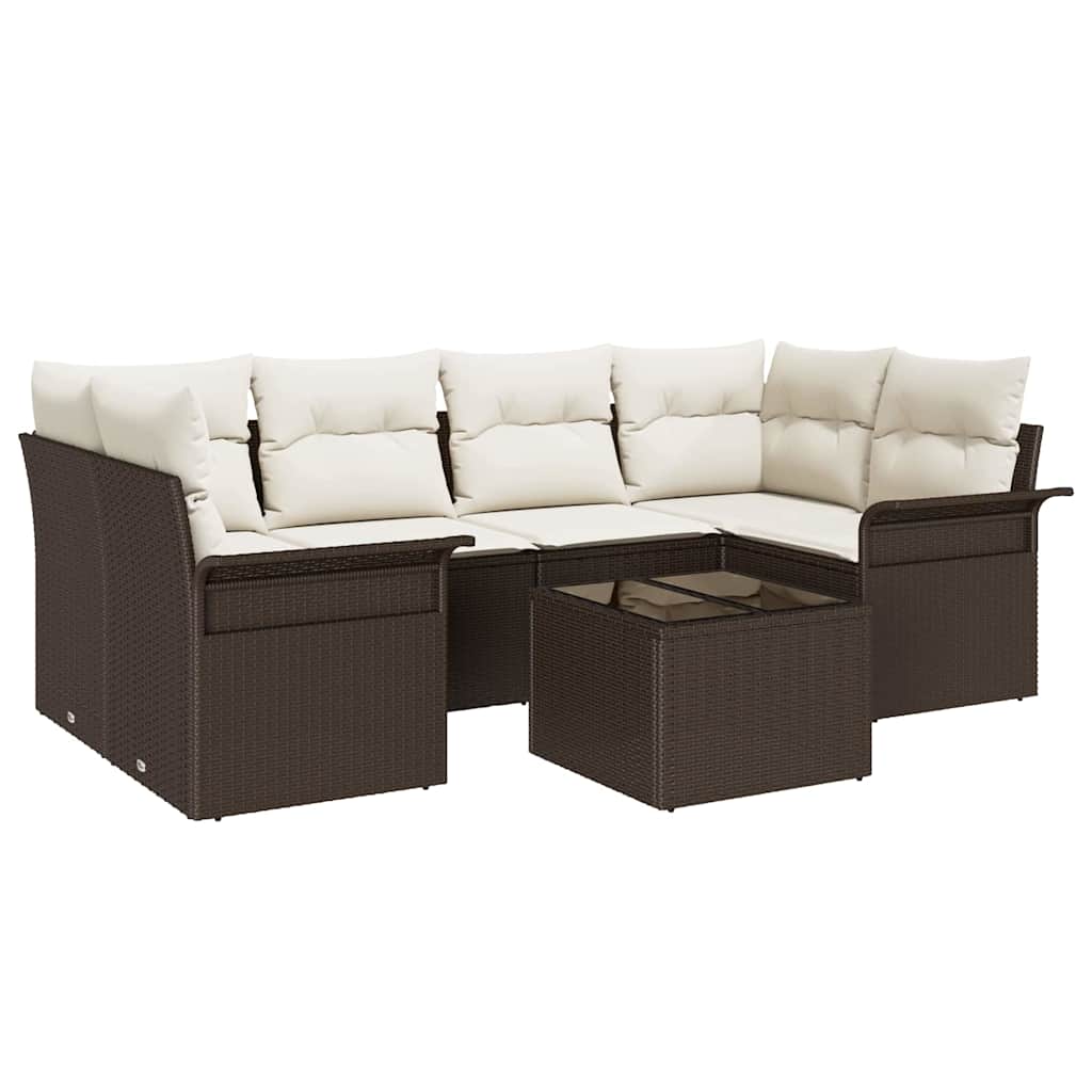 Set Divano da Giardino con cuscino 7 pcs Marrone polyrattan | homemem39