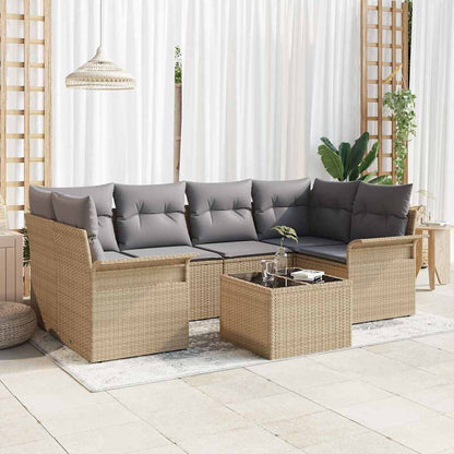 Set Divano da Giardino 7 pcs Beige Poly Rattan