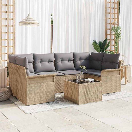 Set Divano da Giardino 7 pcs Beige Poly Rattan