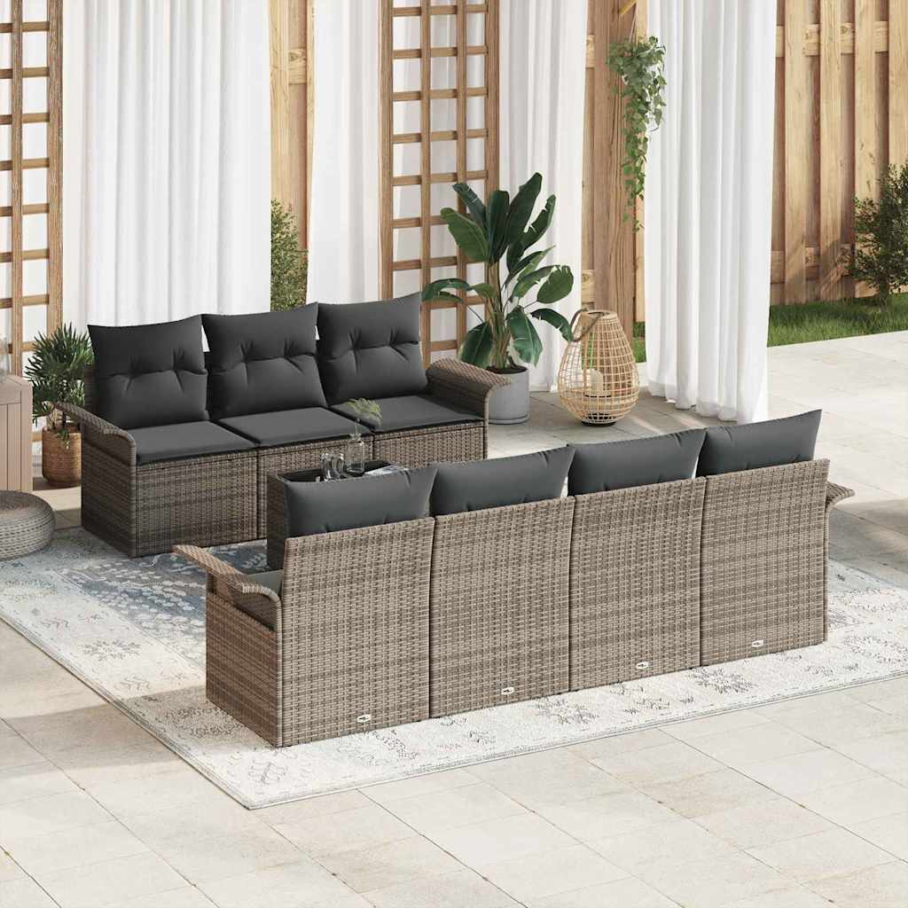 Set Divano da Giardino con cuscino 8 pcs Grigio polyrattan | homemem39