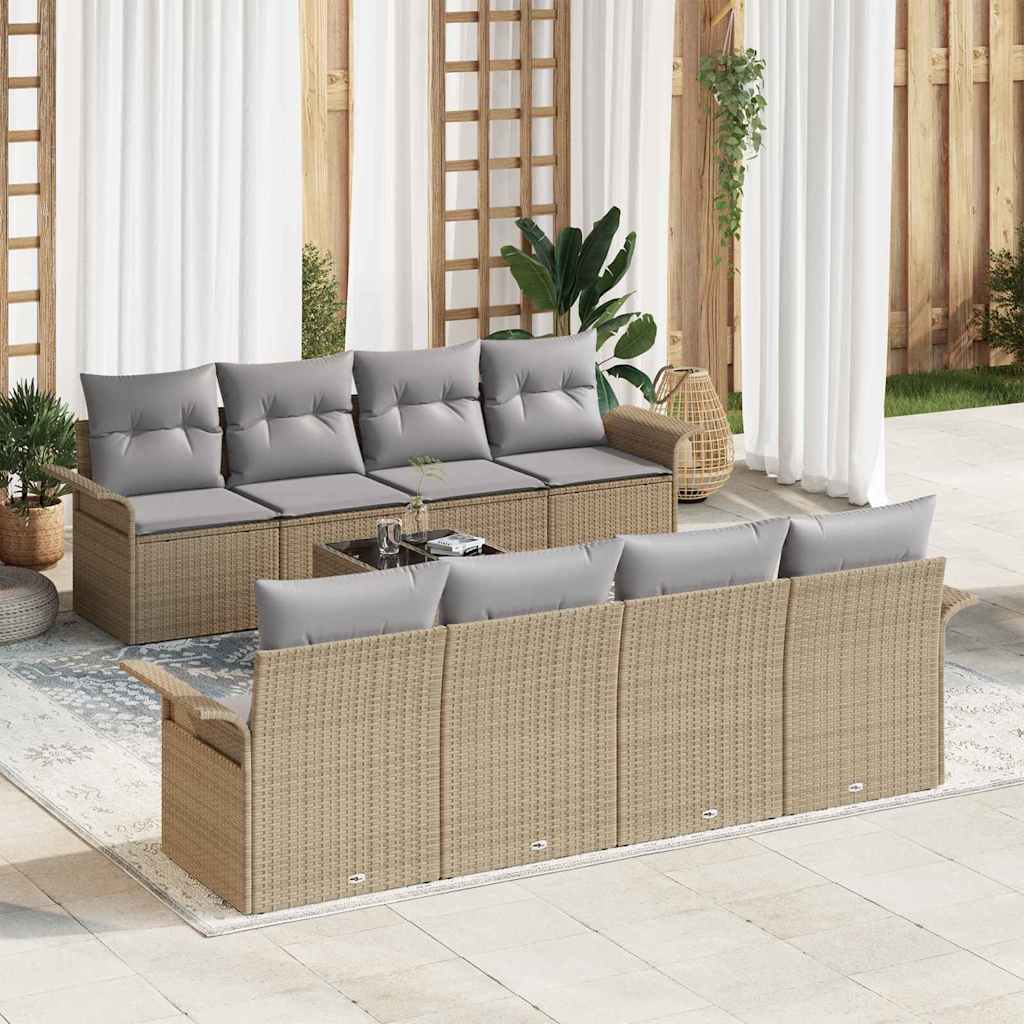 Set Divano da Giardino 9 pcs Beige Poly Rattan | homemem39