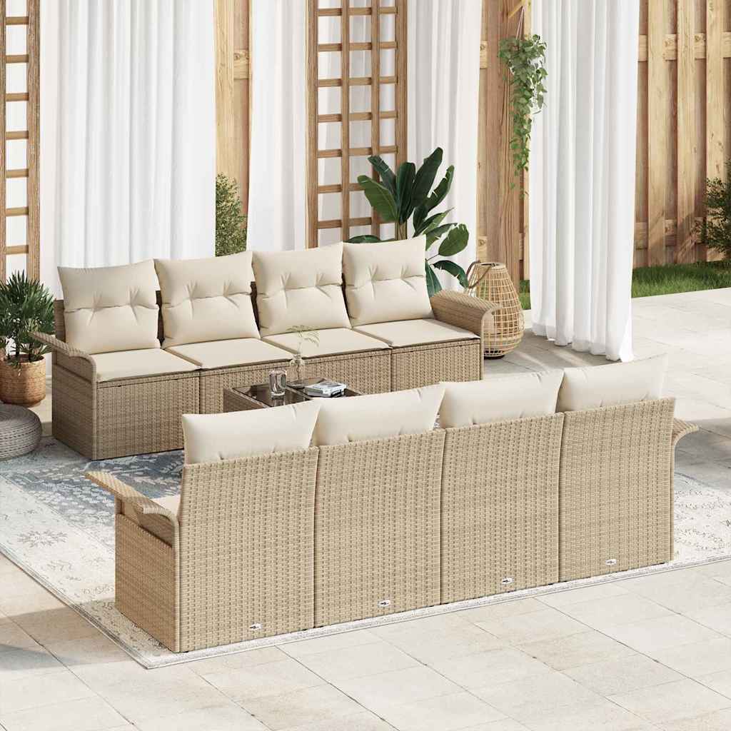 Set Divano da Giardino 9 pcs Beige Poly Rattan | homemem39