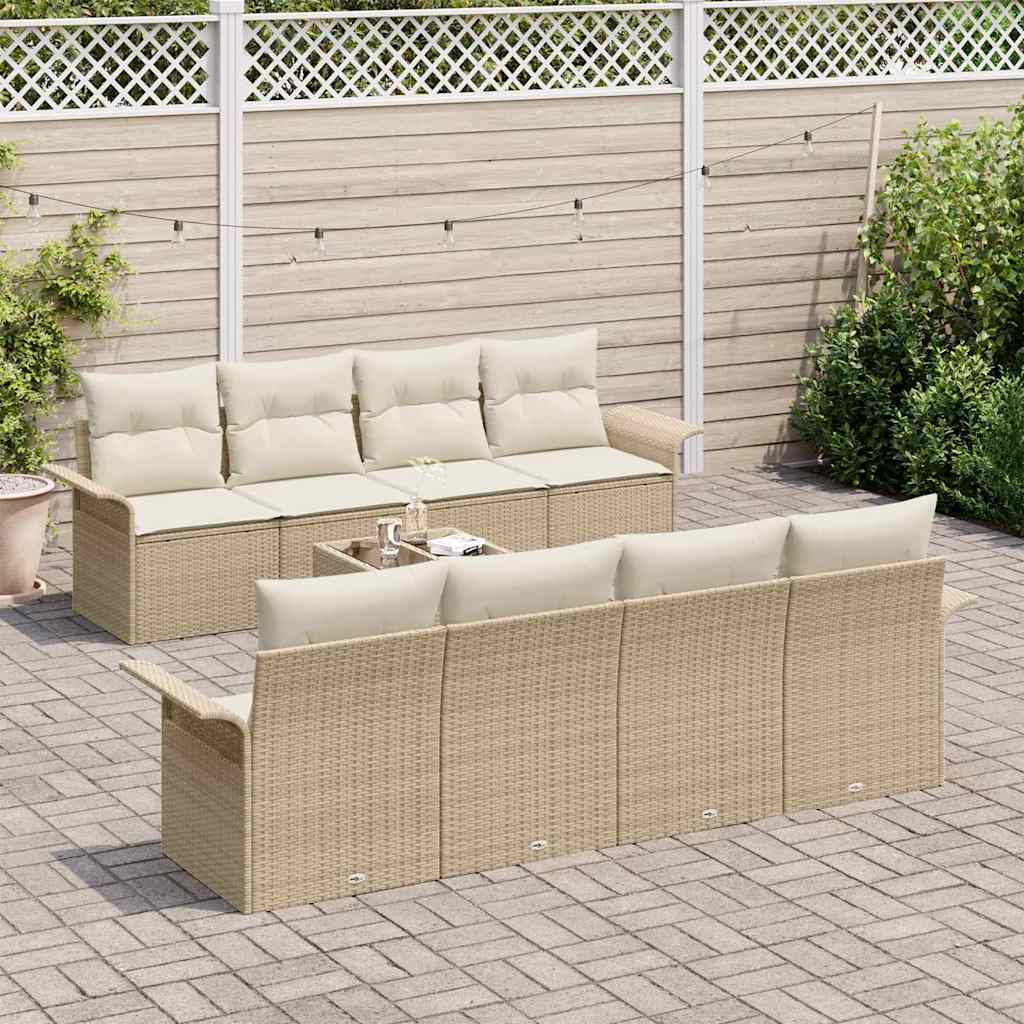 Set Divano da Giardino 9 pcs Beige Poly Rattan | homemem39
