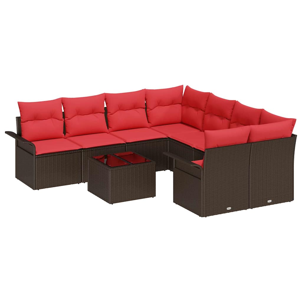 Set Divano da Giardino 9 pcs Marrone e Rosso polyrattan | homemem39