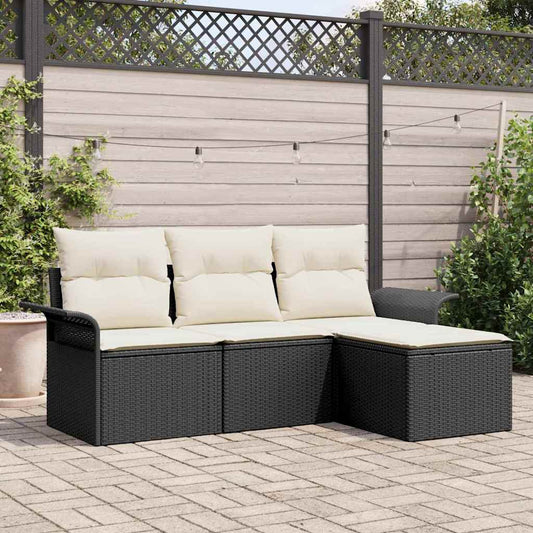 Set di divani 4 pz 4-Numero di posti Nero e Crema polyrattan