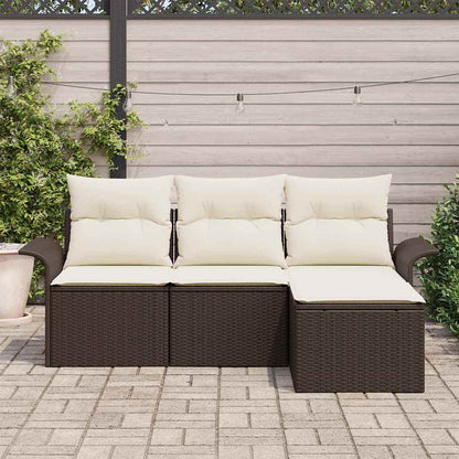 Set di divani con cuscino 4 pcs Marrone e Crema polyrattan | homemem39