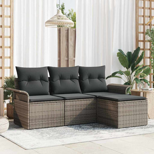 Set di divani con cuscino 4 pcs Grigio polyrattan