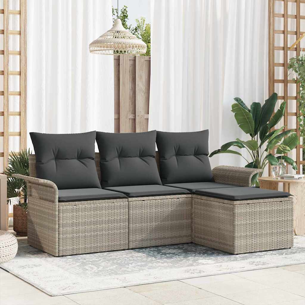 Set di divani 4 pz 4-Numero di posti Grigio polyrattan