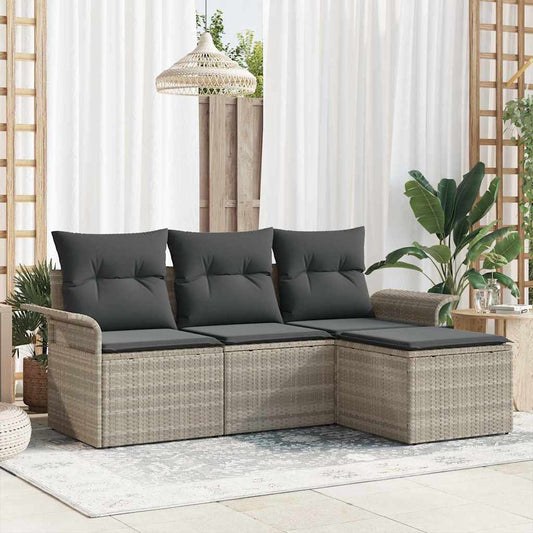 Set di divani 4 pz 4-Numero di posti Grigio polyrattan
