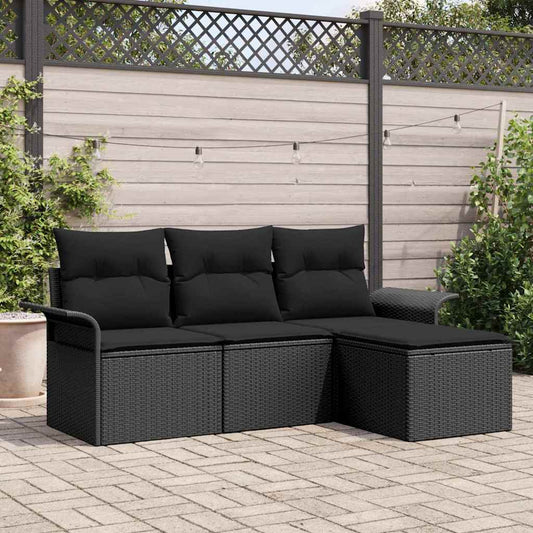 Set di divani 4 pz 4-Numero di posti Nero polyrattan