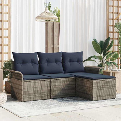 Set Divano da Giardino con cuscino 4 pcs Grigio polyrattan | homemem39