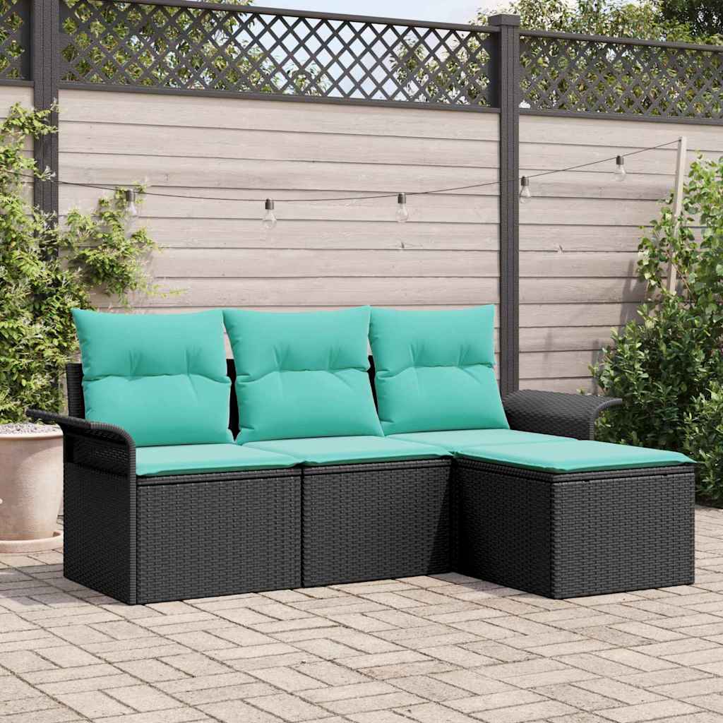 Set Divano da Giardino con cuscino 4 pcs Nero polyrattan | homemem39