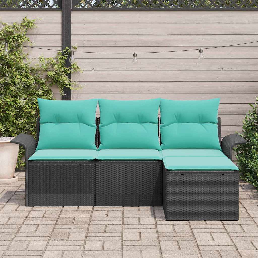 Set Divano da Giardino con cuscino 4 pcs Nero polyrattan | homemem39