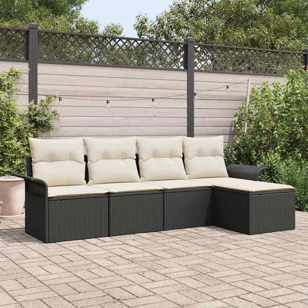 Divano da esterno con cuscino 5 pcs Nero polyrattan | homemem39