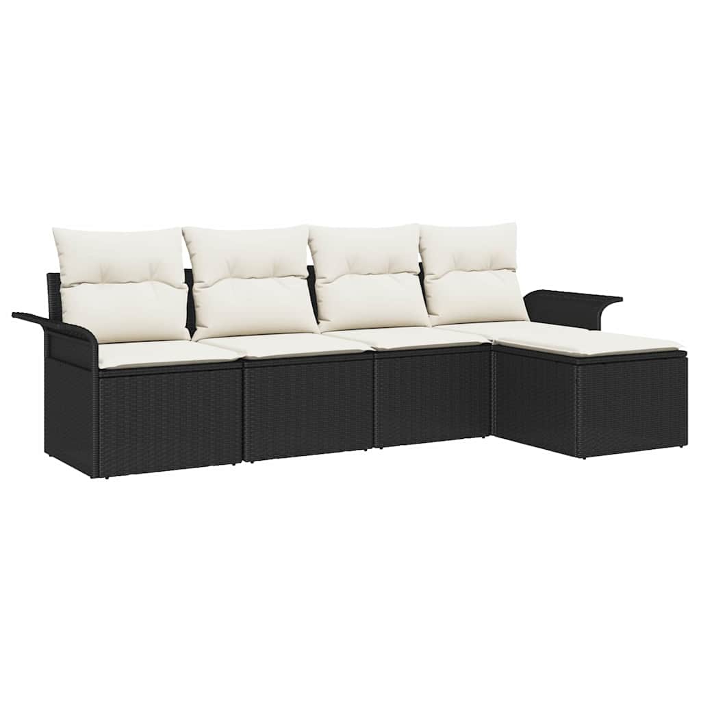 Divano da esterno con cuscino 5 pcs Nero polyrattan | homemem39