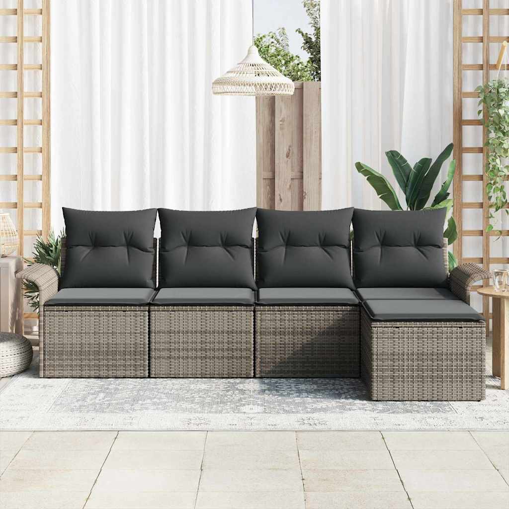 Divano da esterno con cuscino 5 pcs Grigio polyrattan | homemem39