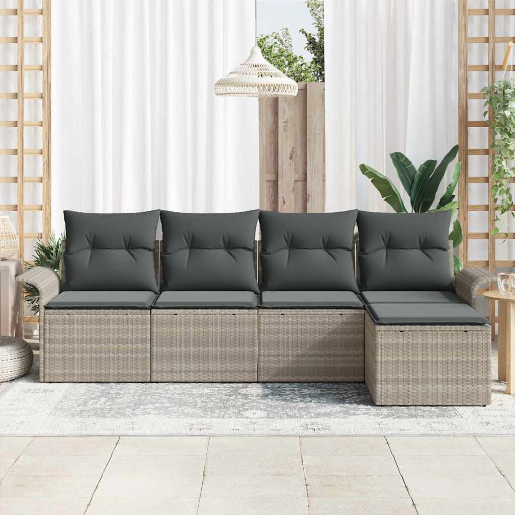Divano da esterno con cuscino 5 pcs Grigio chiaro polyrattan | homemem39