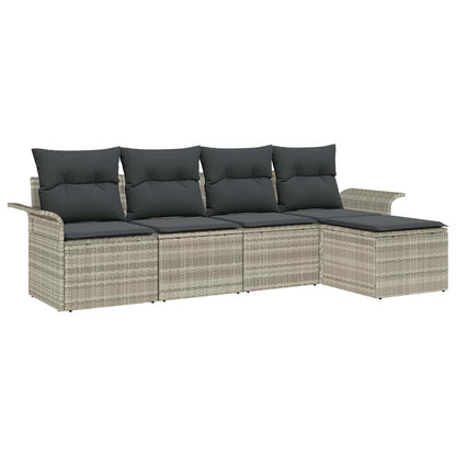 Divano da esterno con cuscino 5 pcs Grigio chiaro polyrattan | homemem39