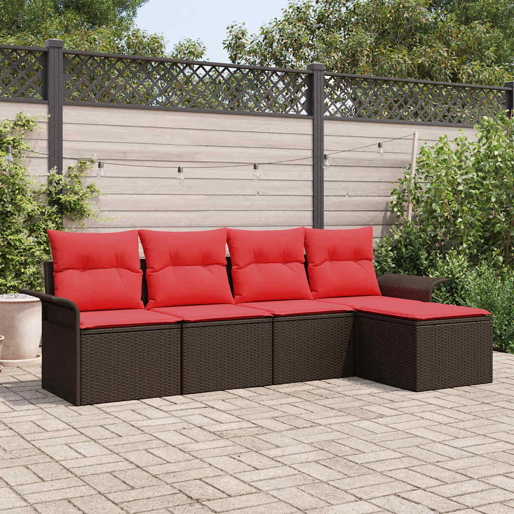 Set Divano da Giardino con cuscino 5 pcs Marrone polyrattan | homemem39