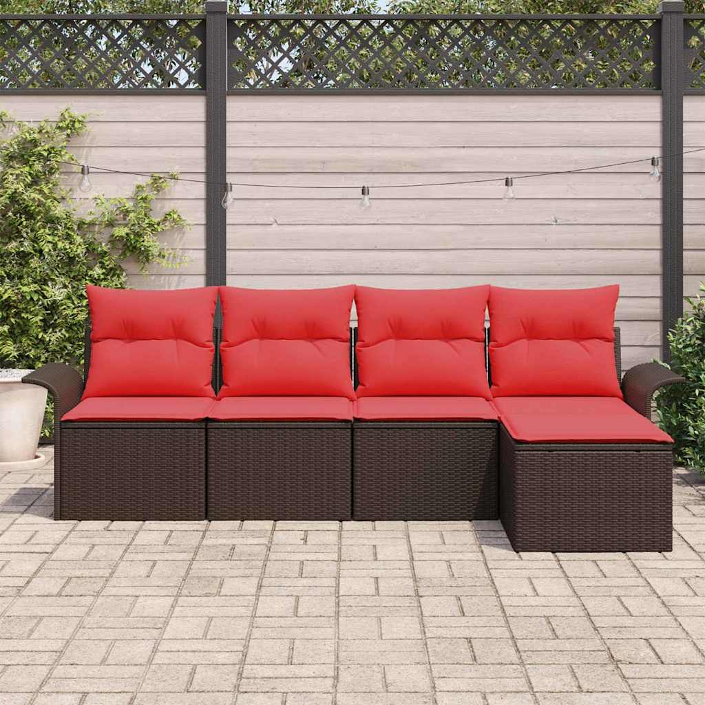 Set Divano da Giardino con cuscino 5 pcs Marrone polyrattan | homemem39