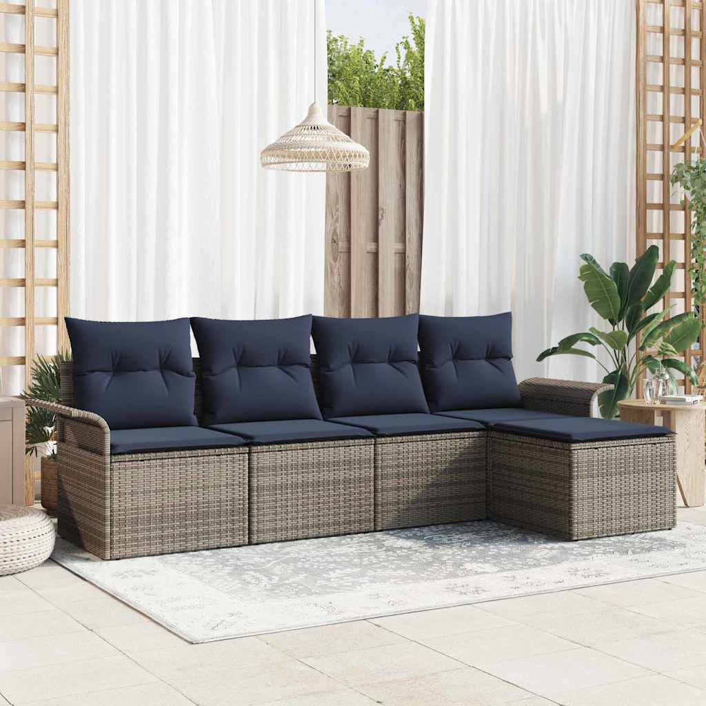 Set Divano da Giardino con cuscino 5 pcs Grigio polyrattan | homemem39