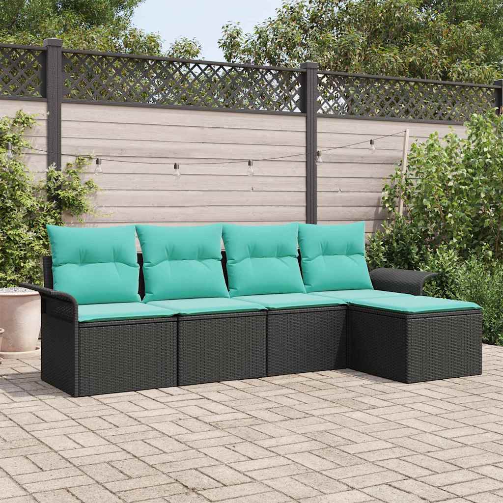 Set Divano da Giardino con cuscino 5 pcs Nero polyrattan | homemem39