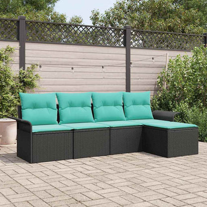 Set Divano da Giardino con cuscino 5 pcs Nero polyrattan | homemem39