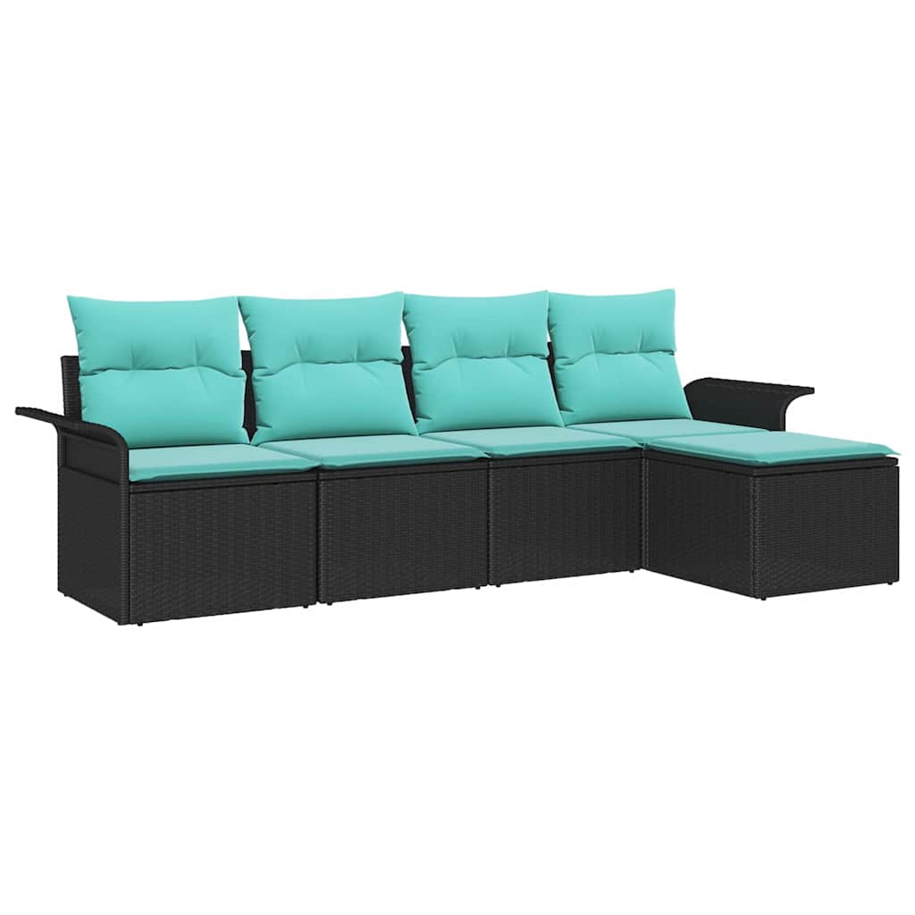 Set Divano da Giardino con cuscino 5 pcs Nero polyrattan | homemem39