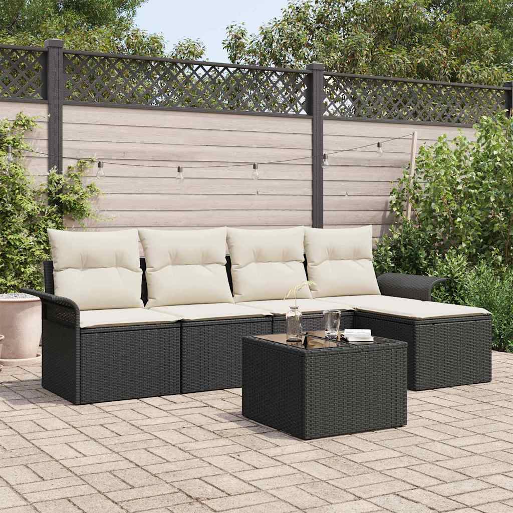 Divano da esterno con cuscino 6 pcs Nero polyrattan | homemem39