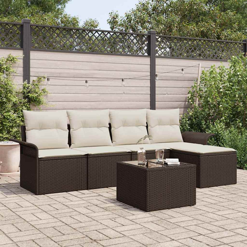 Divano da esterno con cuscino 6 pcs Marrone polyrattan | homemem39