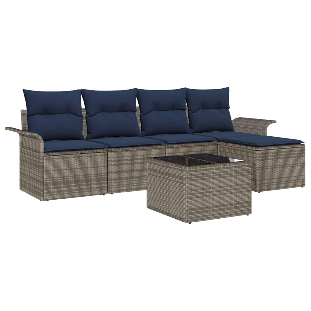 Set Divano da Giardino con cuscino 6 pcs Grigio polyrattan | homemem39