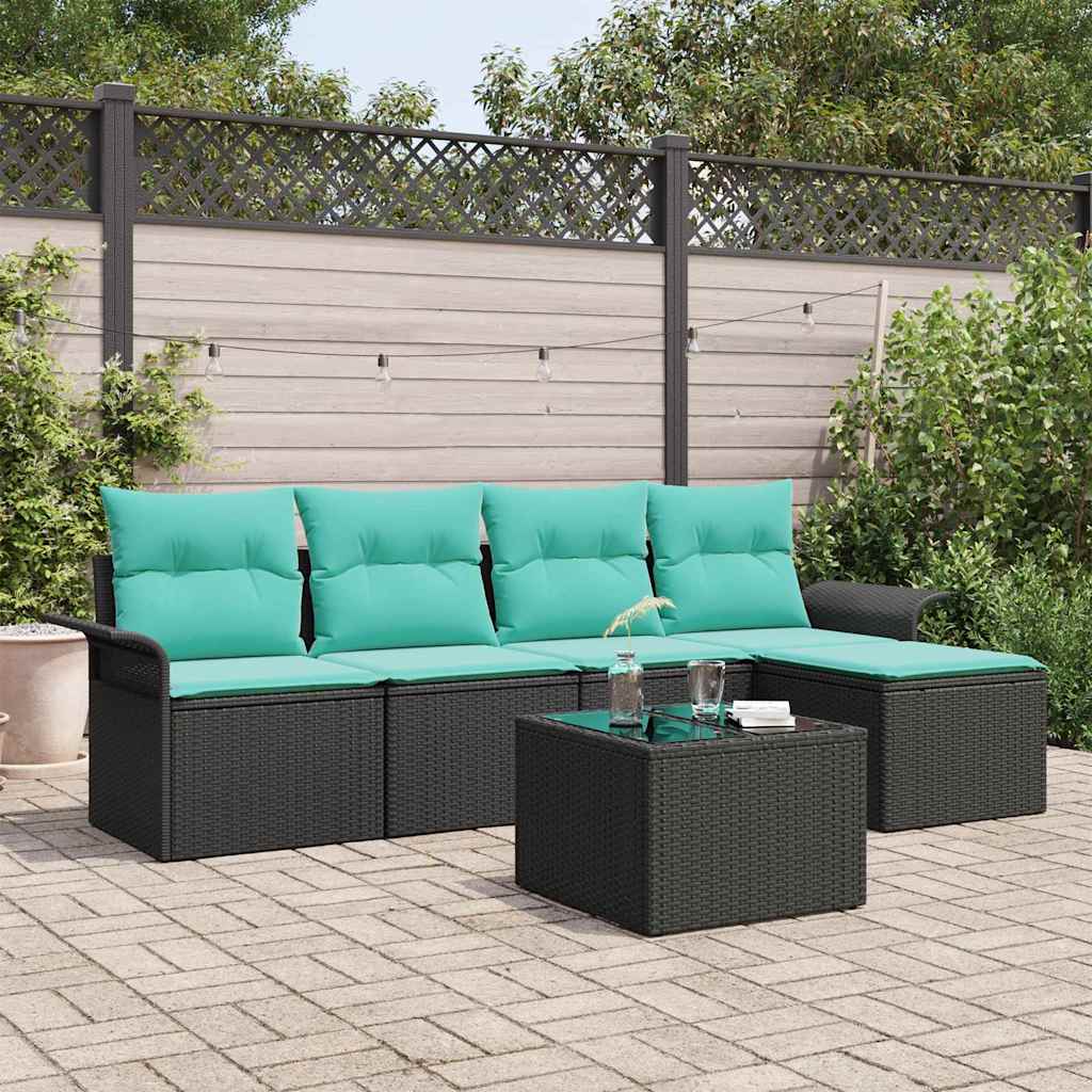 Set Divano da Giardino con cuscino 6 pcs Nero polyrattan | homemem39