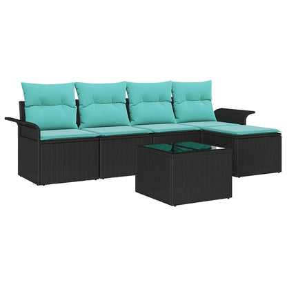 Set Divano da Giardino con cuscino 6 pcs Nero polyrattan | homemem39